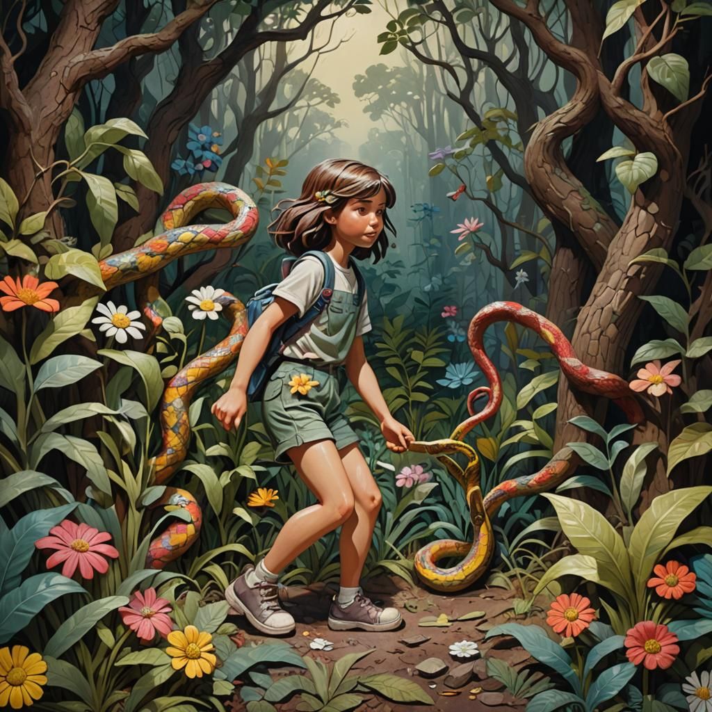 Girl in Forest Bas-Relief: Matte Painting Concept Art