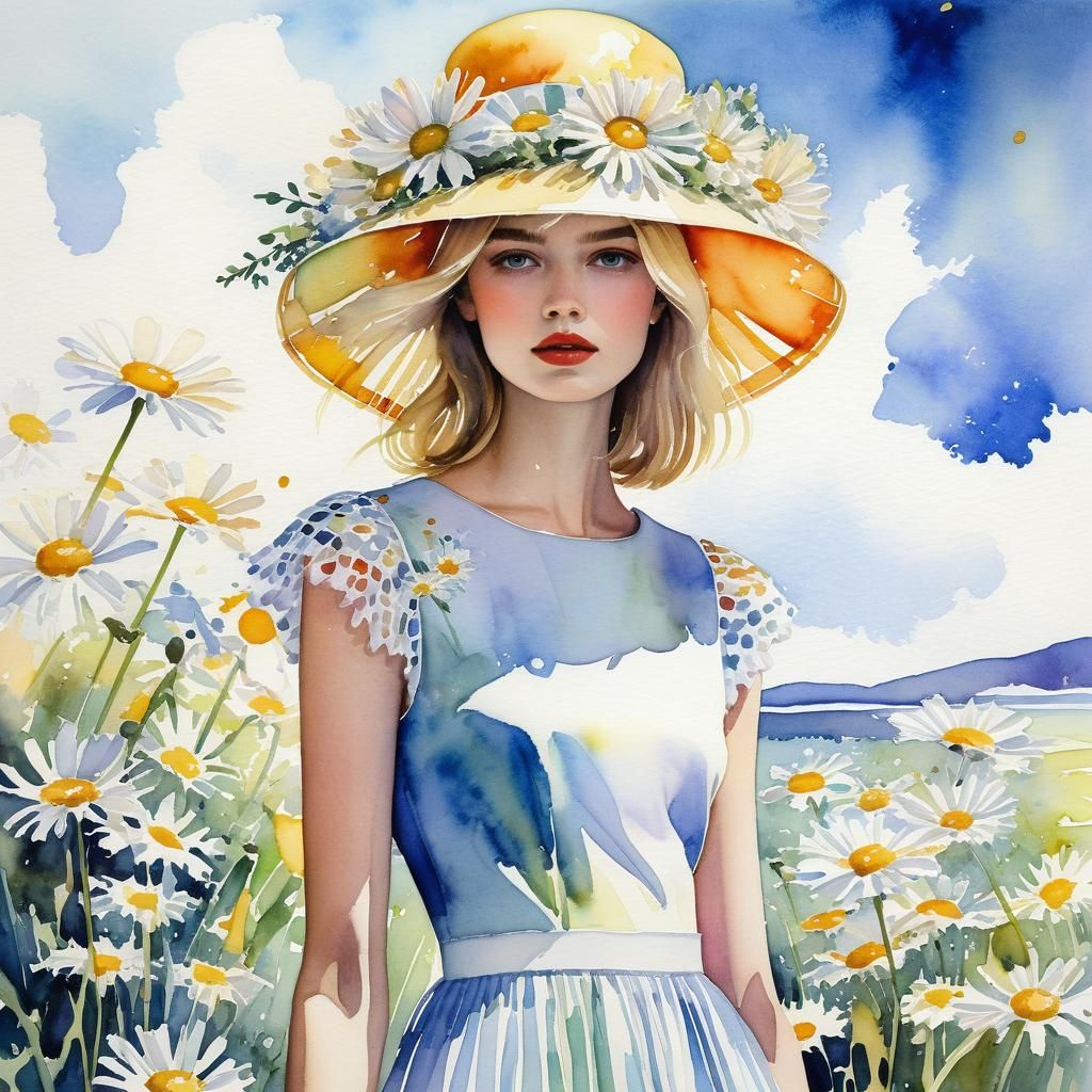 Daisy Fashion in Watercolor Painting