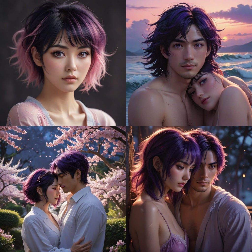 Charming Anime Couple in Gentle Embrace
