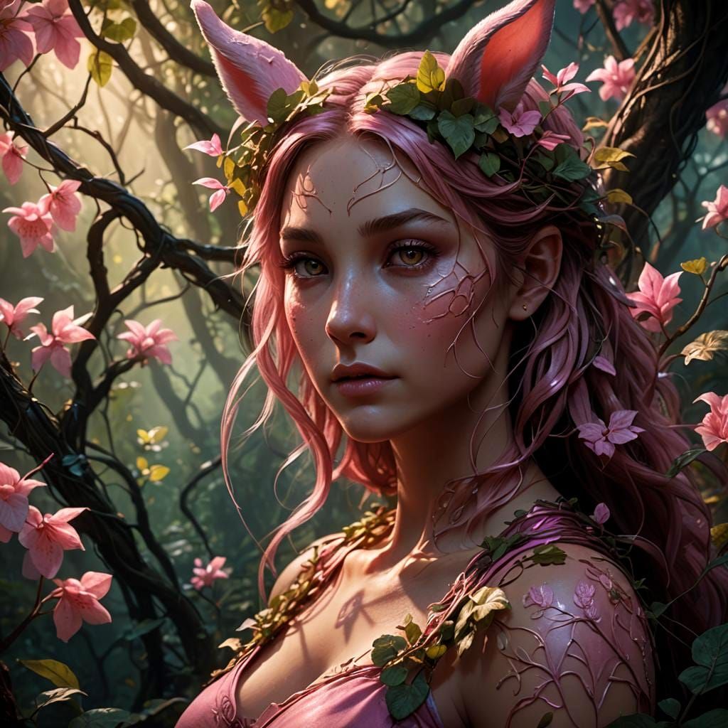 Ethereal Woman with Bunny Ears: Fantasy Art