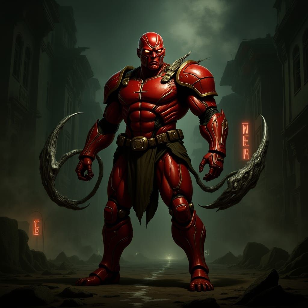 Guyver Bio-Mechanical Warrior in Ruined Cityscape