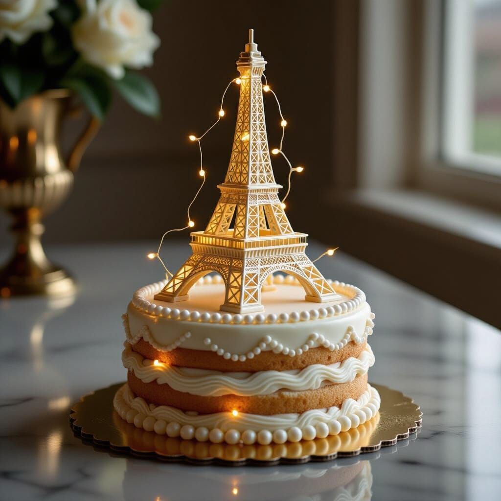 Marzipan Eiffel Tower Cake in Still Life Style