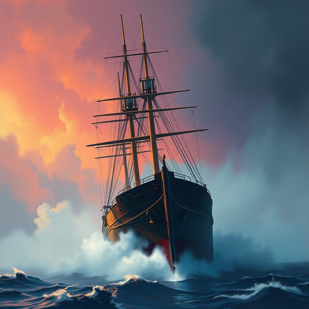 Hyperrealistic Ships Masts in Ocean Mist: Digital Art