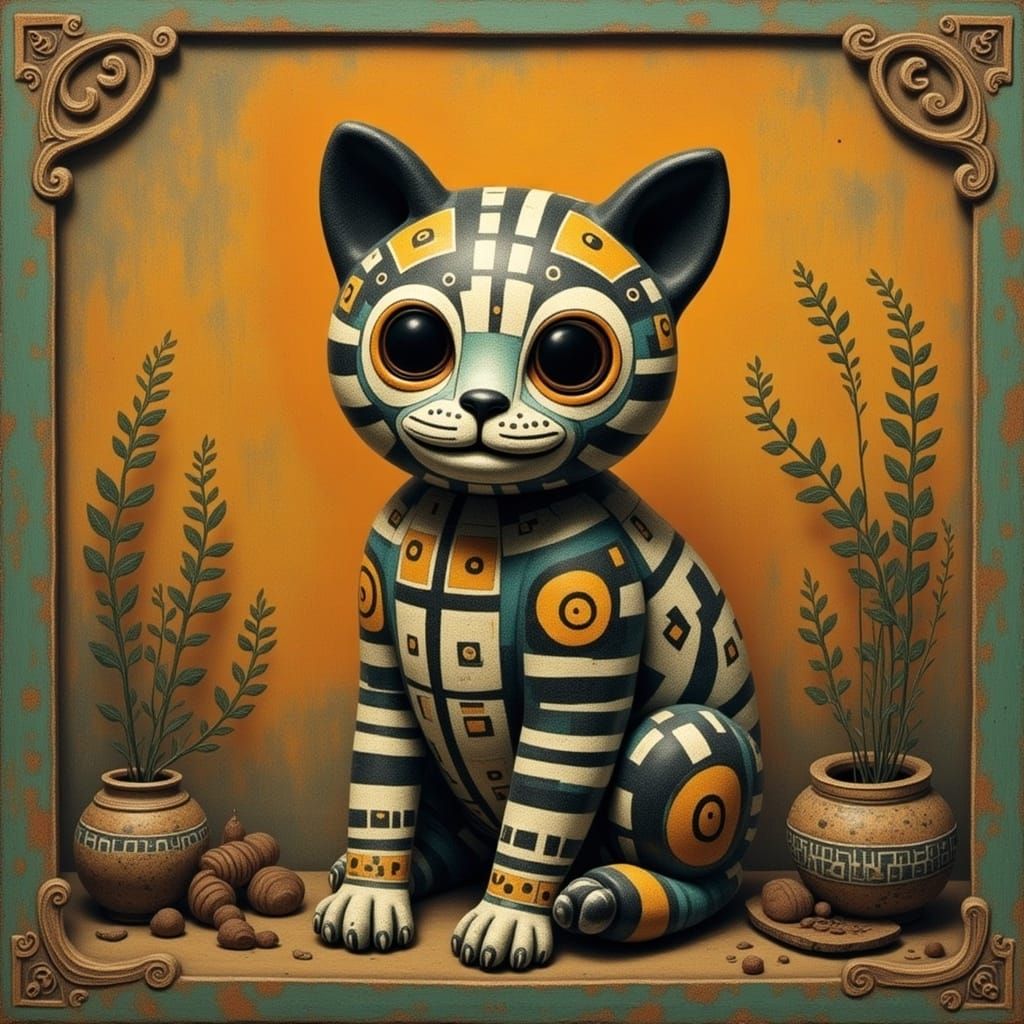 Ornate Kitten Doll with Diamond and Arabesque Motifs