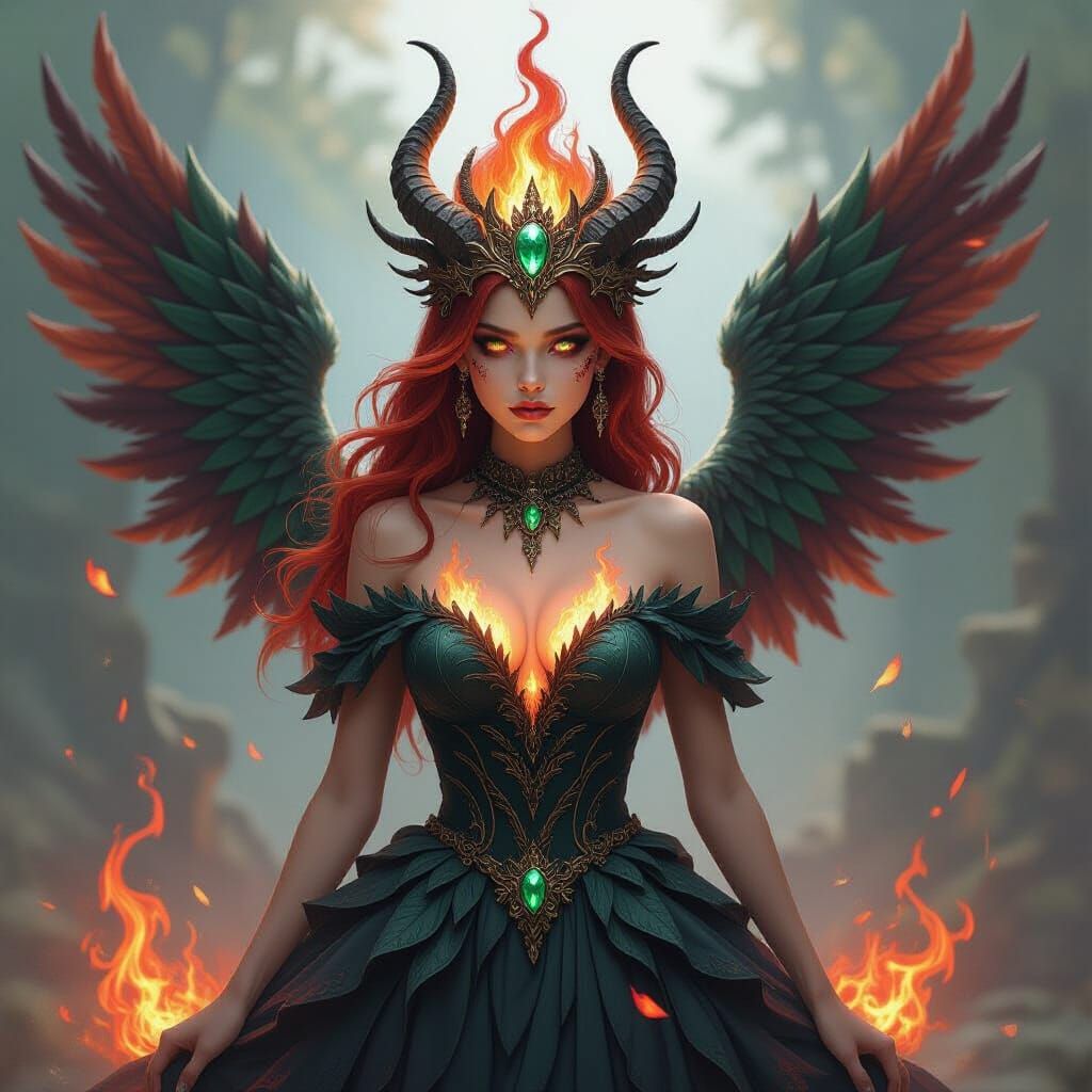 Chimera Flame Princess in Hyperrealistic Fantasy Style