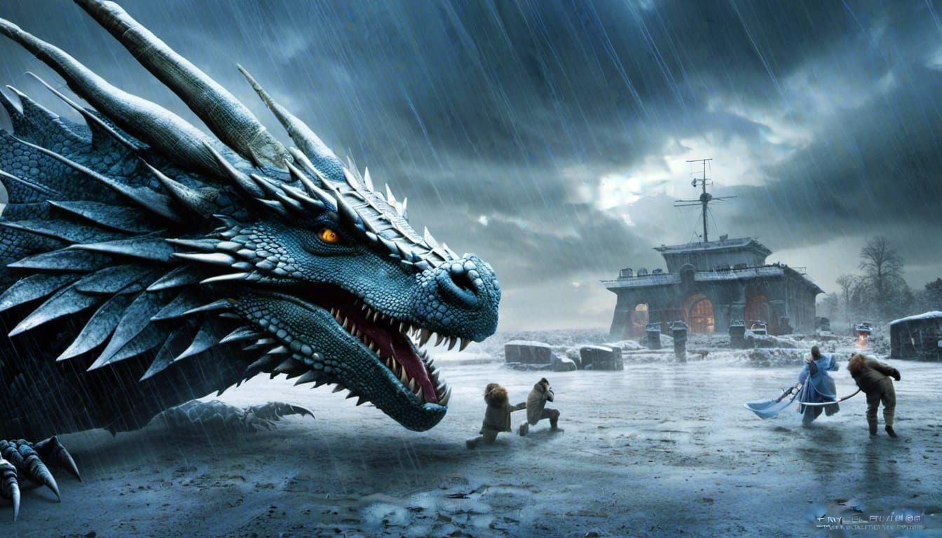 Icy Dragon in Rain: Wildlife Photography