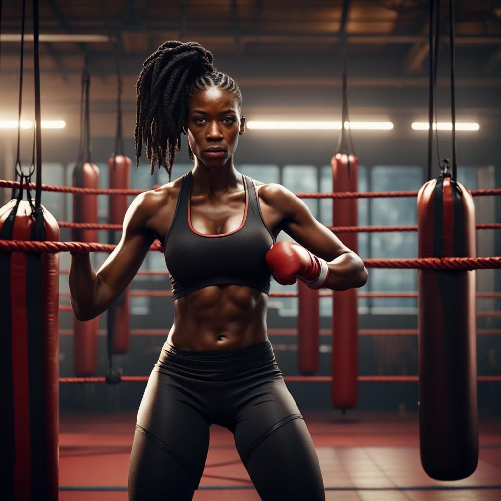 Intense Jamaican Boxer in Detailed Matte Painting