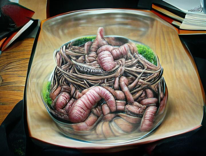Hyperrealistic Bowl of Earthworms Still Life