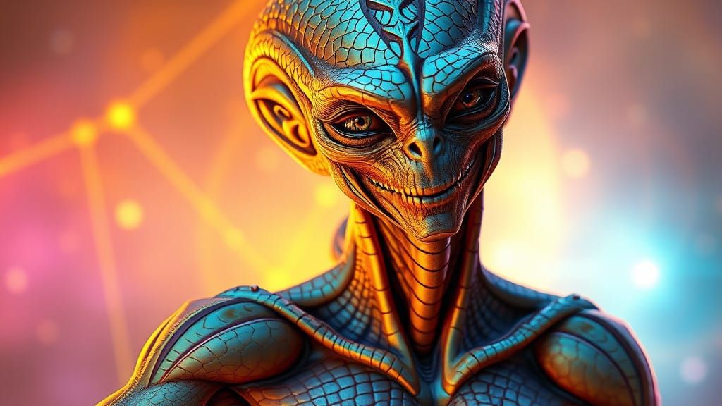 Ethereal Alien TV Host in Vibrant, Hyper-Detailed Portrait