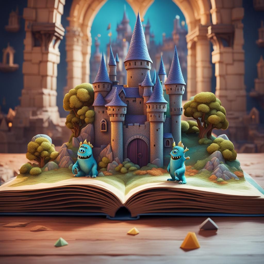 Cute Monster in Surreal Castle Popup Book