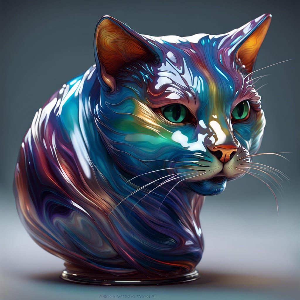 Blown Glass Cat Portrait in Hyperdetailed Style