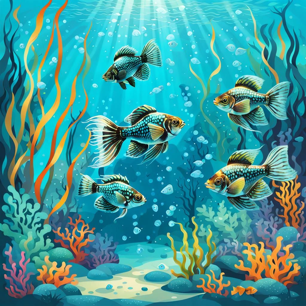 Turquoise Guppies in Shimmering Underwater Paradise