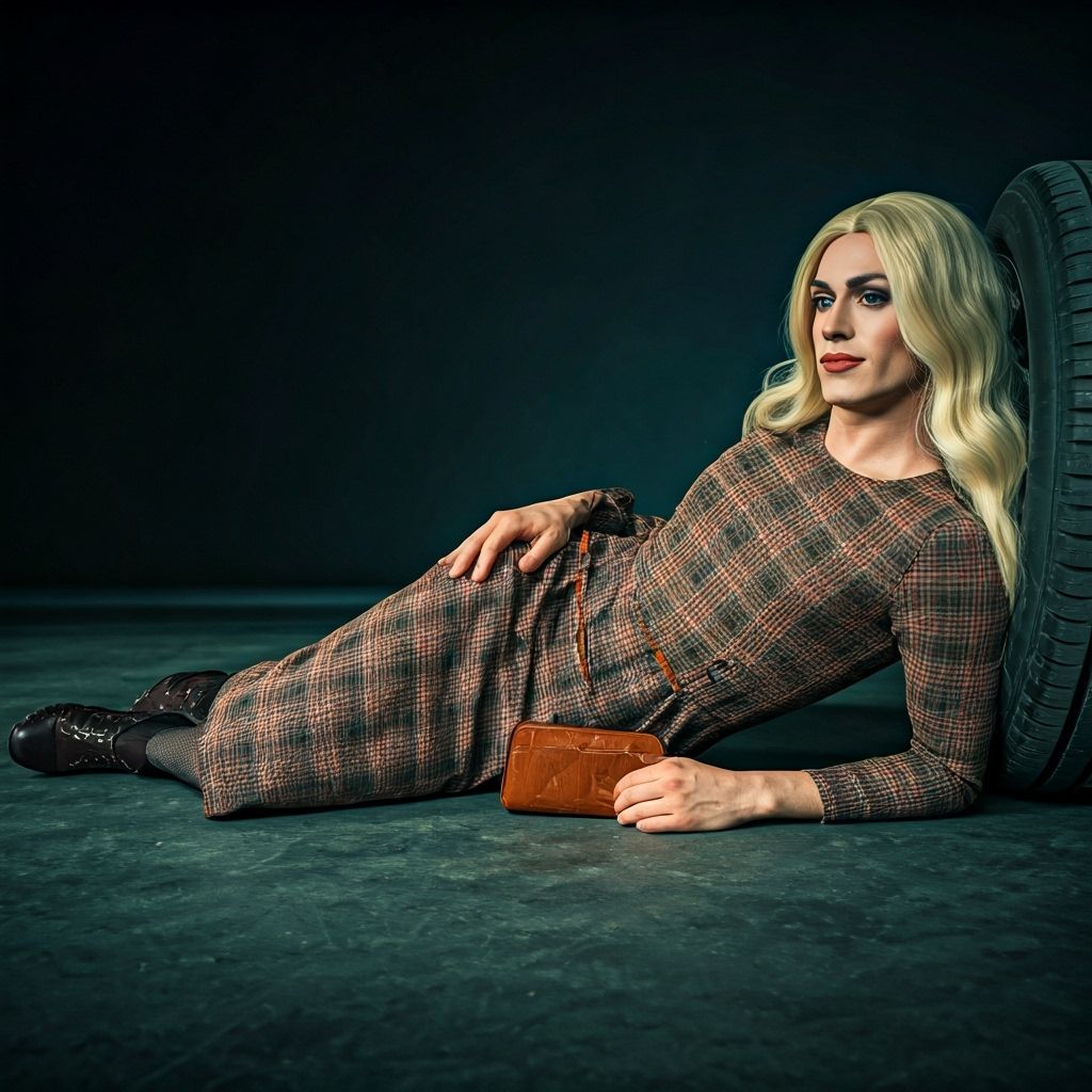 Man in Dress Under Car, Cinematic Film Still