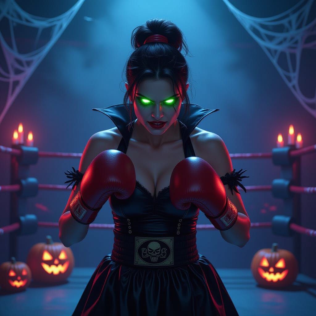 Halloween Boxer Vampire Witch in Haunted Gym