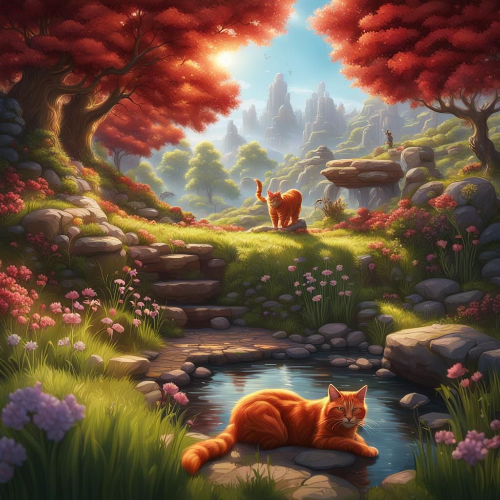 Lazy Red Cat on Sunny Spring Morning
