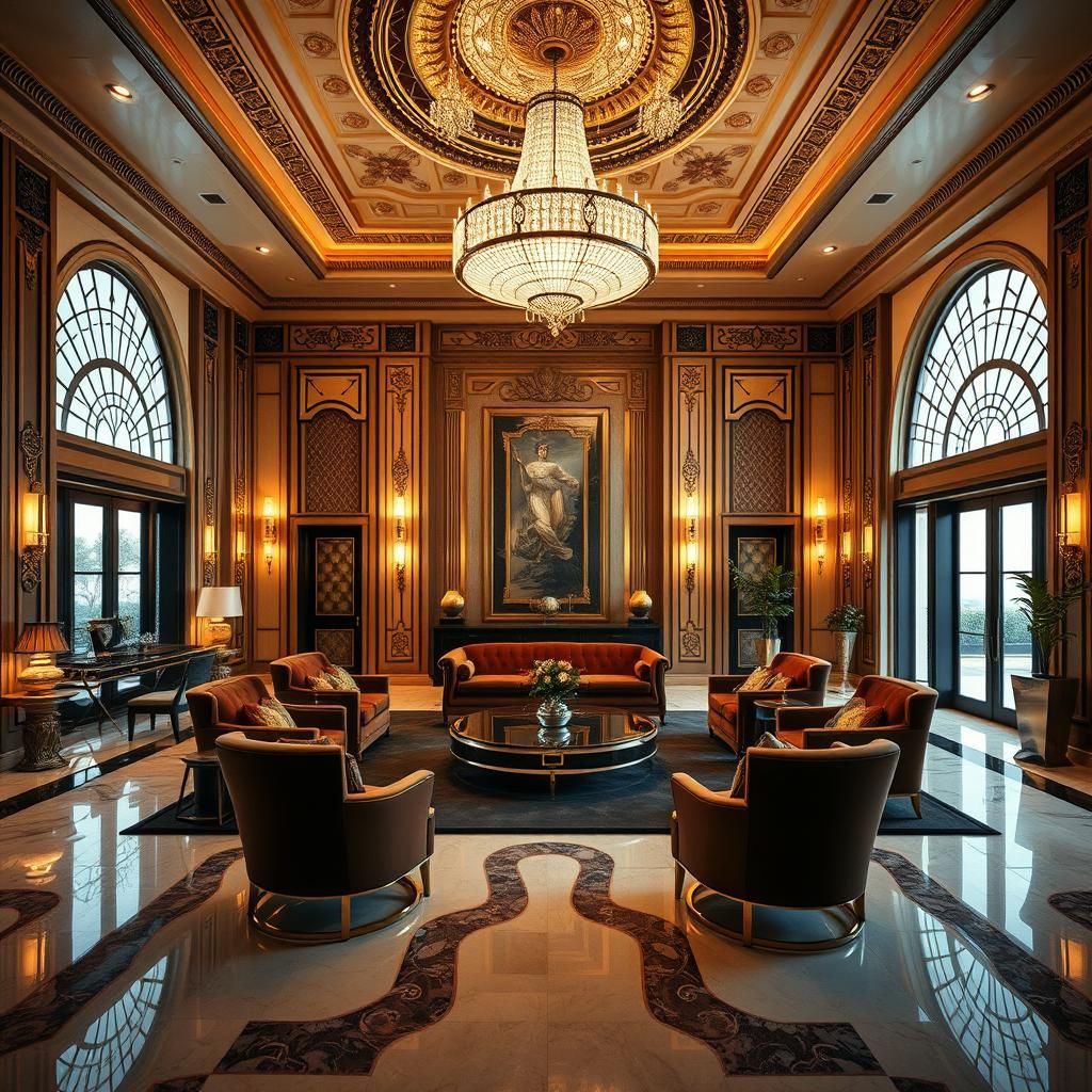 Luxurious Art Deco Living Room in 1920s Mansion