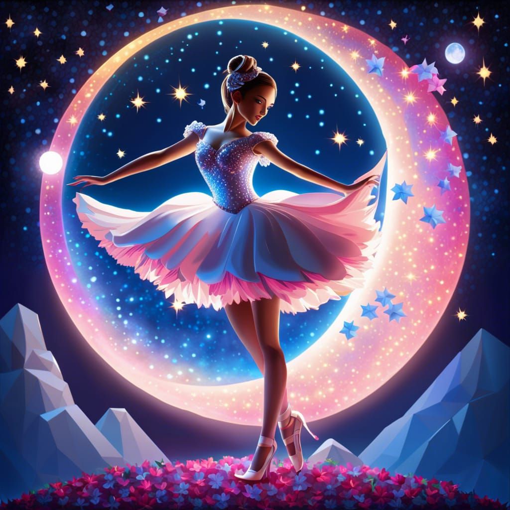 Ballerina Dancing Under the Moonlight in Origami.