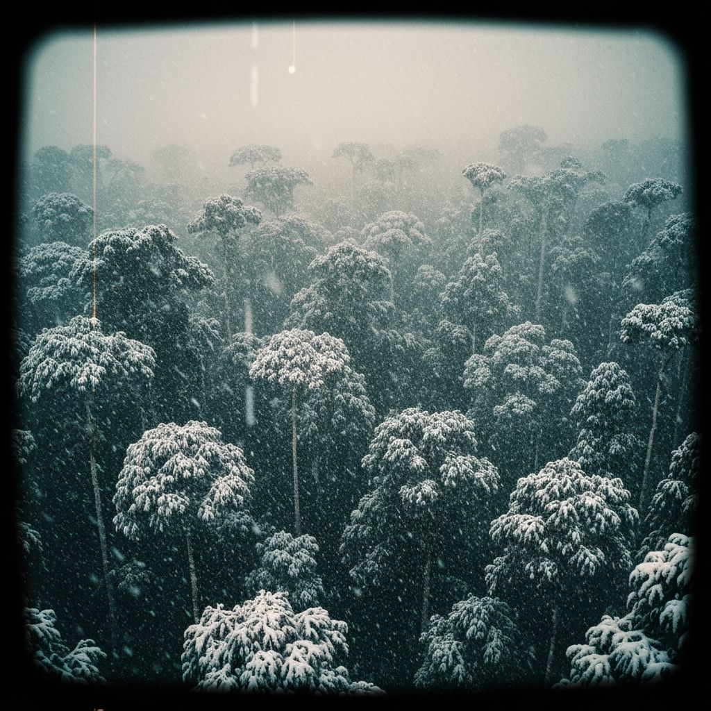 Heavy Snowfall in Amazon Rainforest: Cinematic Film Still