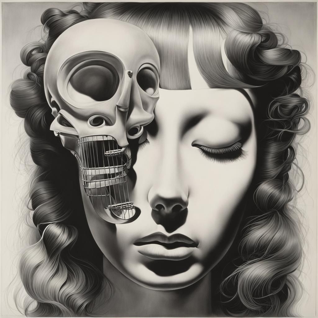 Surreal Girl with Death Mask, Bellmer Style