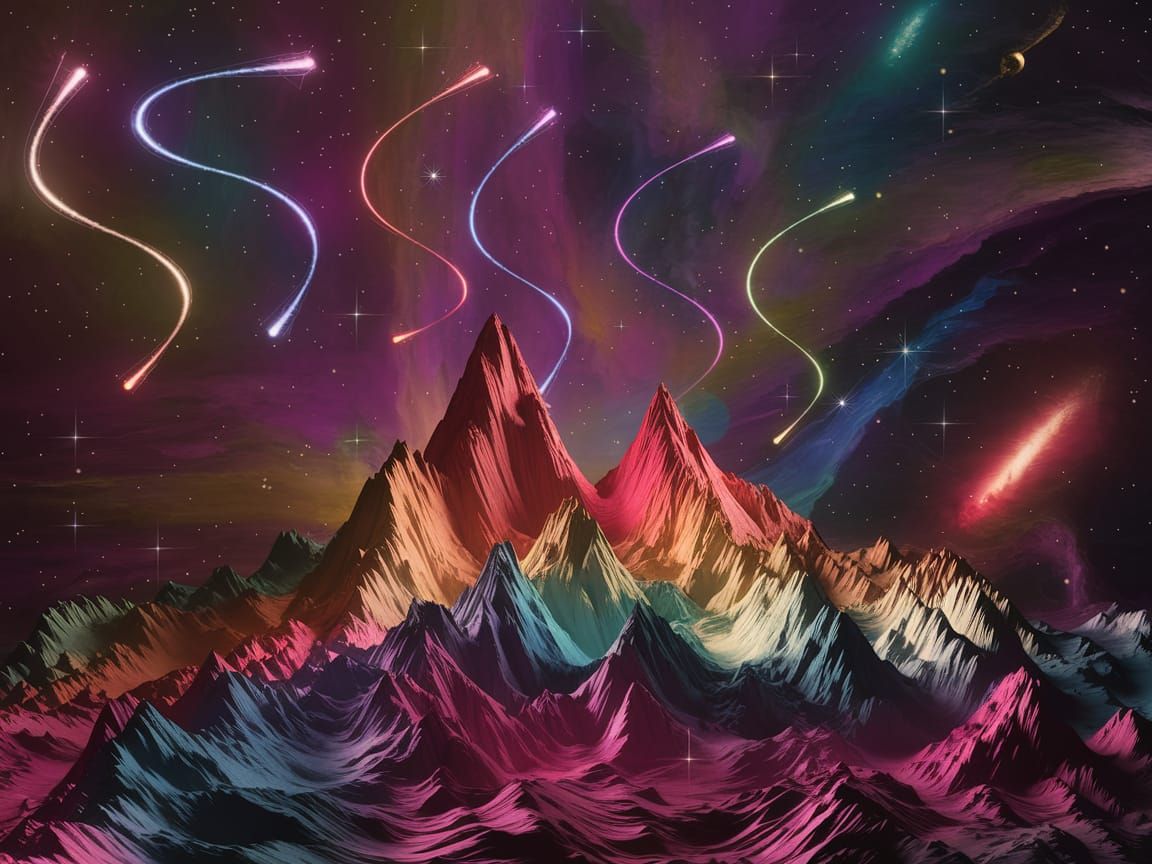 Vibrant Sci-Fi Mountain Range in a Nebula