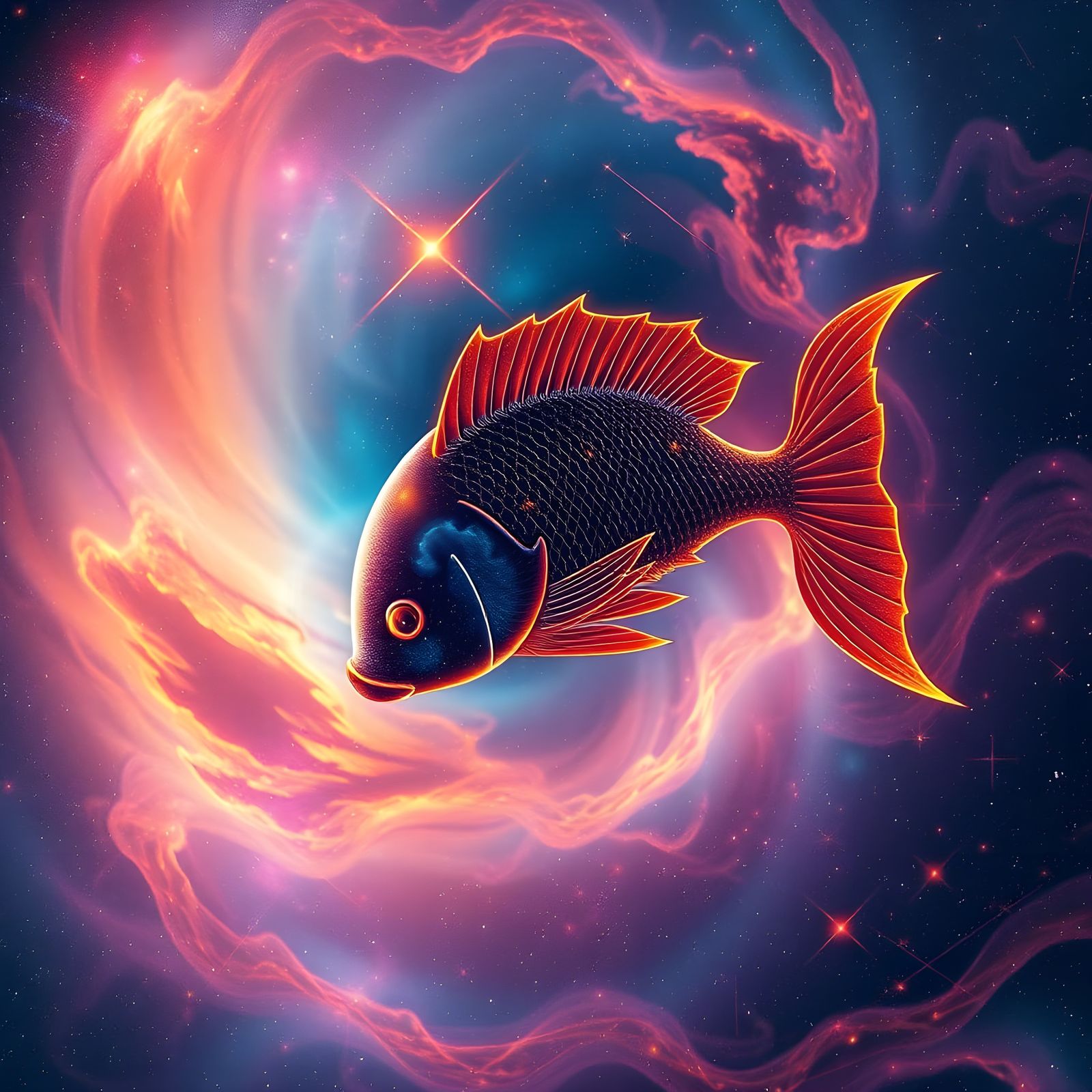 Majestic Pisces Constellation in Vibrant Cosmic Landscape