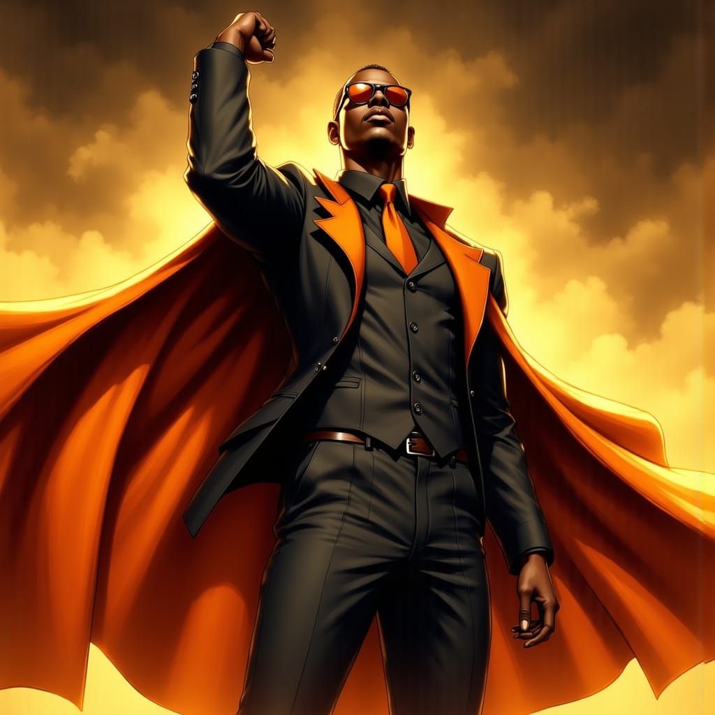 Black Man in Orange and Black Suit, Dynamic Lighting