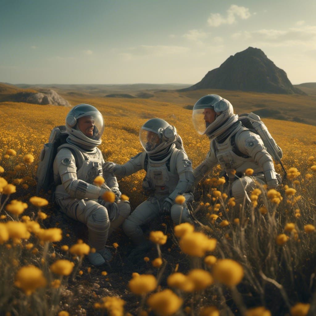Astronauts Cultivating Flowers in Uranian Geodesic Dome