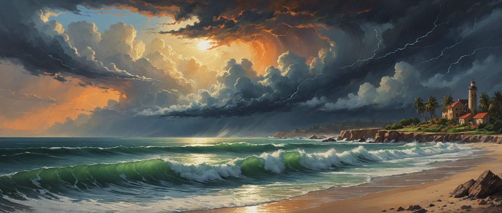 Fantasy Impressionism Painting of Raging Coastal Storm
