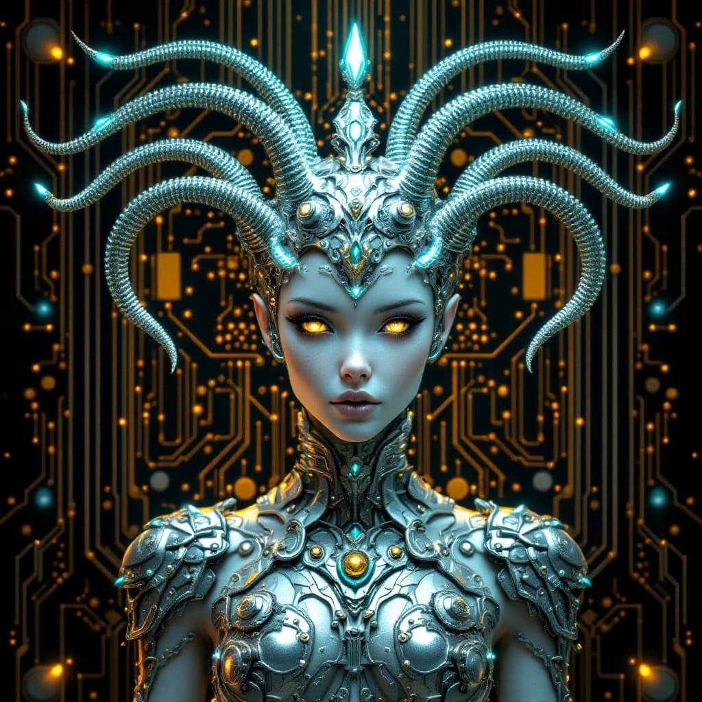 Cybernetic Warrior in Futuristic Armor