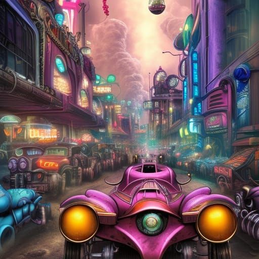 Wacky Races in Steampunk Neon Vegas, Comic Art