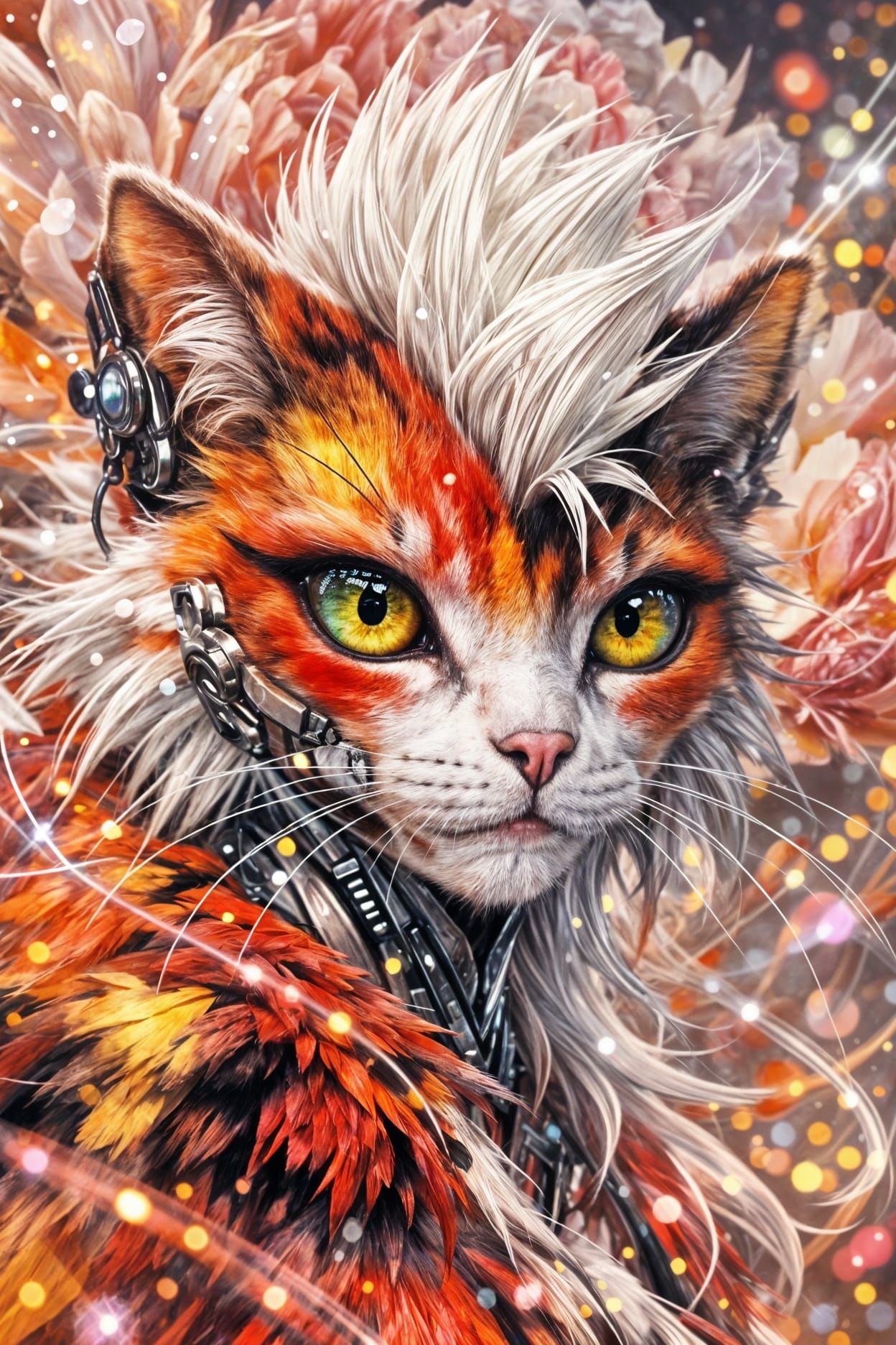 Surreal Feline Woman with Cybernetic Features