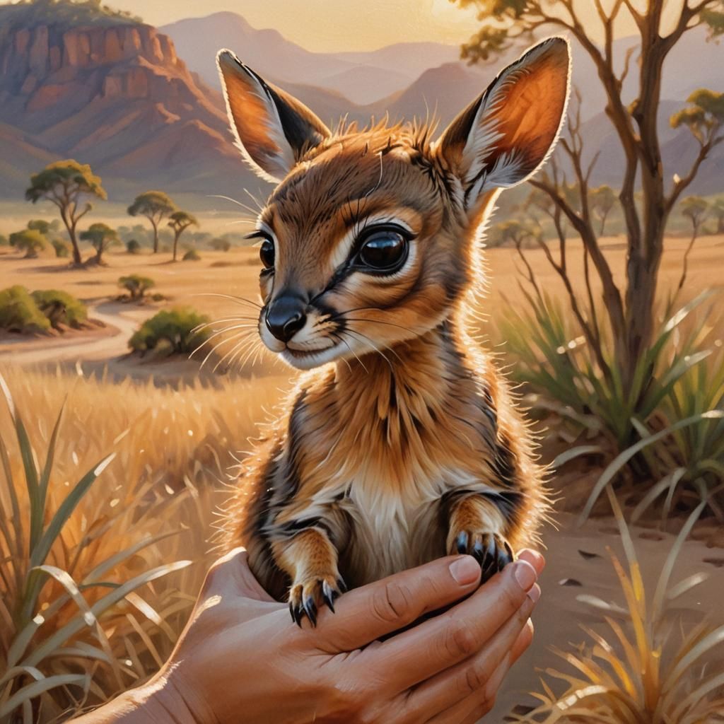 Cute Dik-Dik in Hand: Whimsical Oil Painting