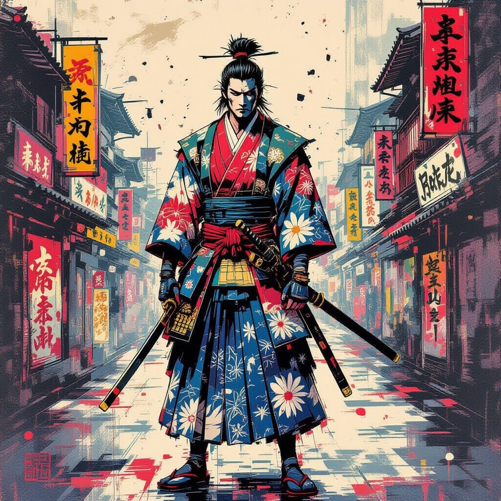 Samurai Warrior in Neo-Expressionist Urban Style
