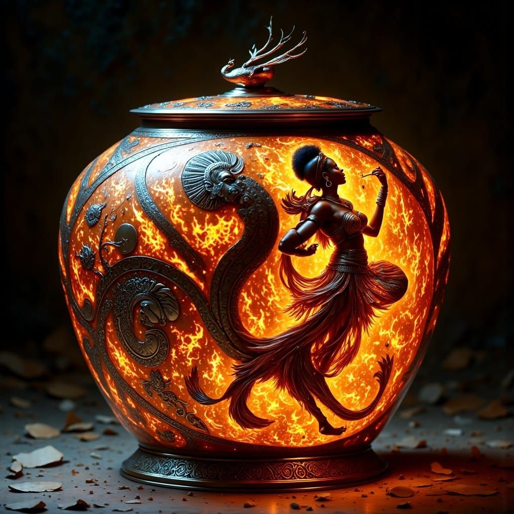 Zulu Clay Pot in Metallic Box with Dancer