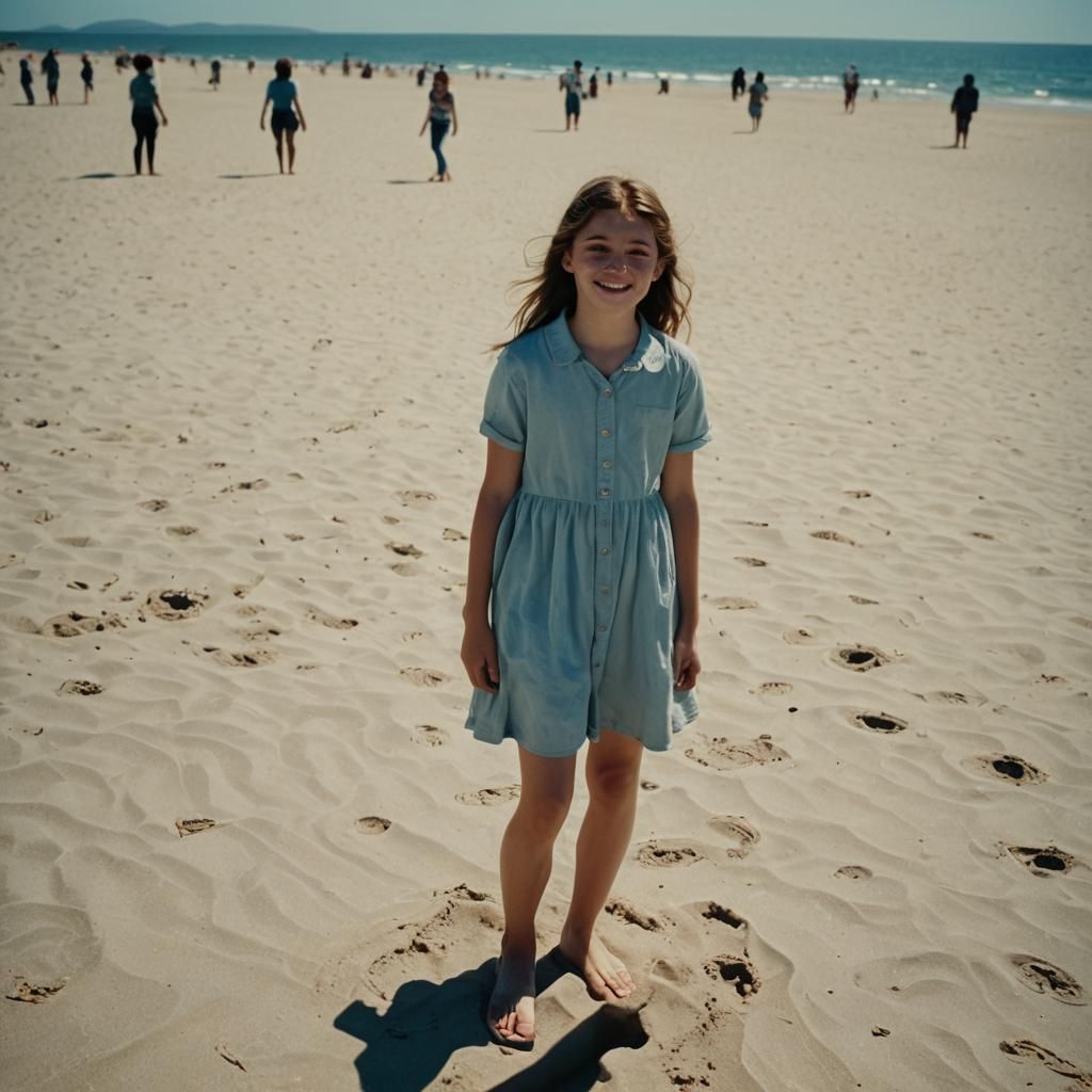 Teenager Gazing at Smiling Girl on Sunny Beach