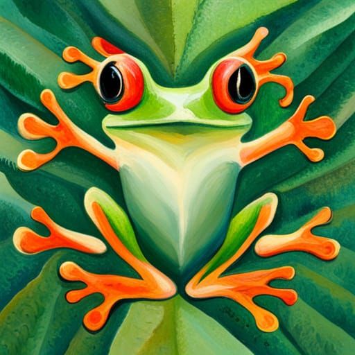 Gouache Frog in Impressionist Style