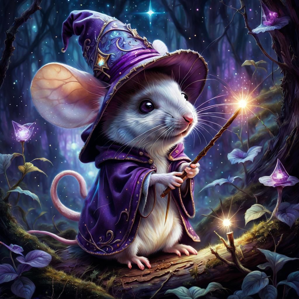 Wizard Mouse in Enchanted Forest: Fantasy Art