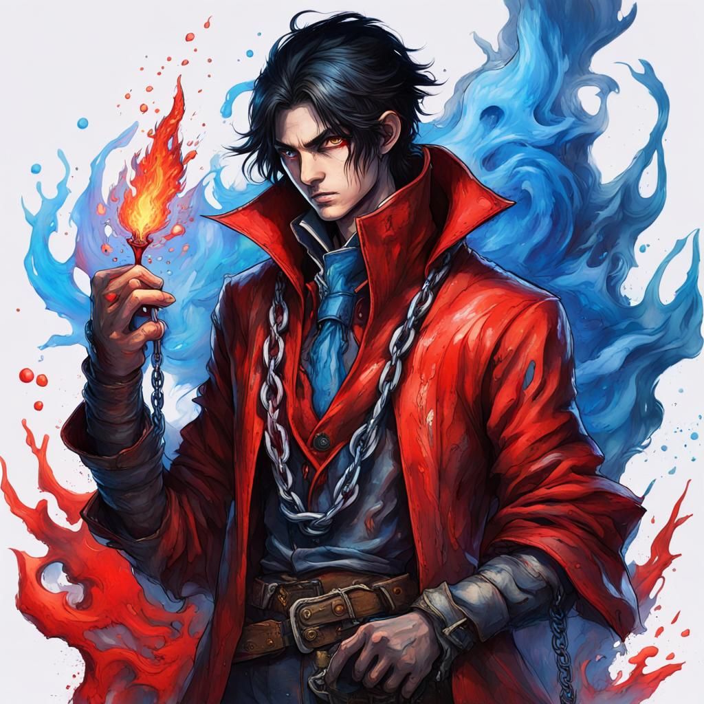 Vibrant Fire Mage in Graffiti Street Art Style