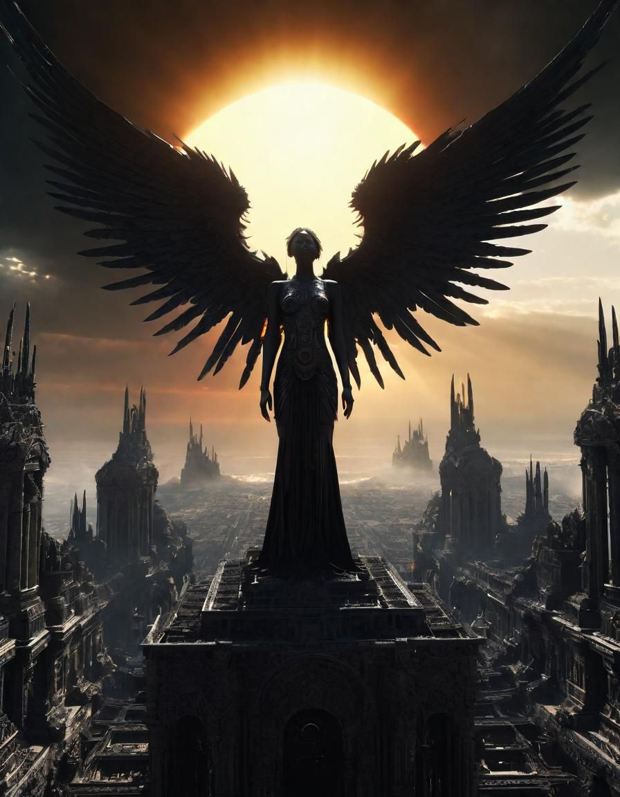 Dramatic Black Sun Angel Digital Painting