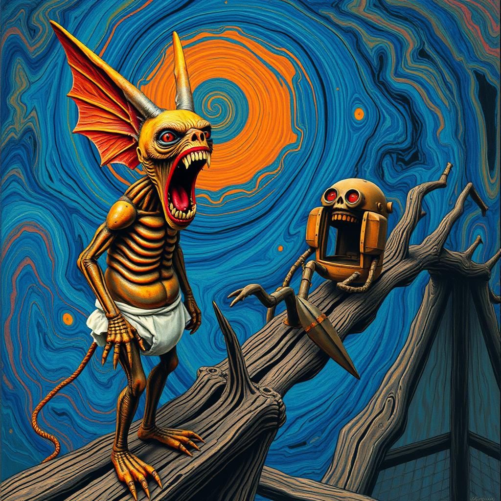 Emotive Alebrije's Silent Scream in Maximalist Style