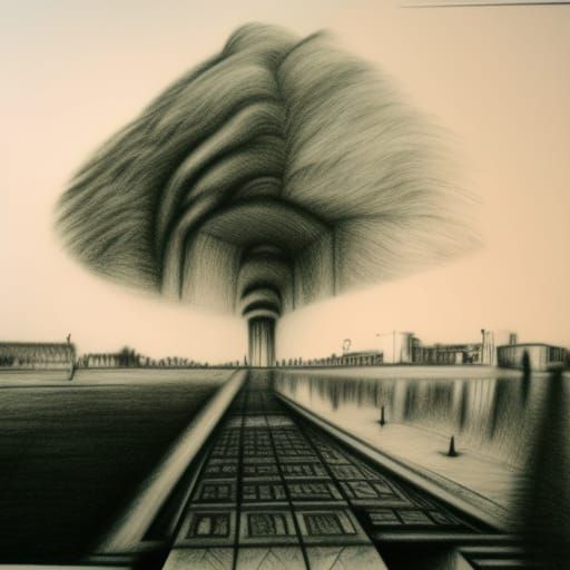 Detailed Charcoal Drawing of a University