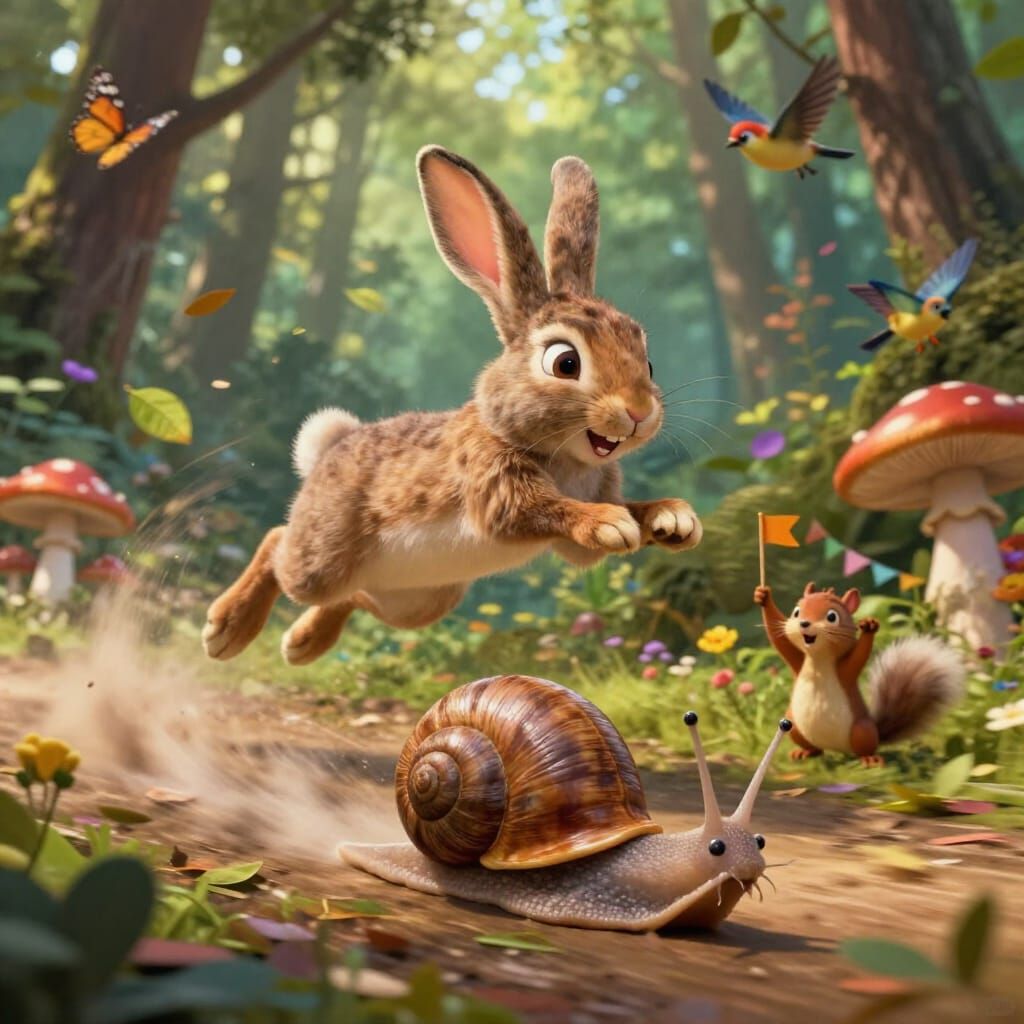 Whimsical Forest Race: Rabbit vs Snail