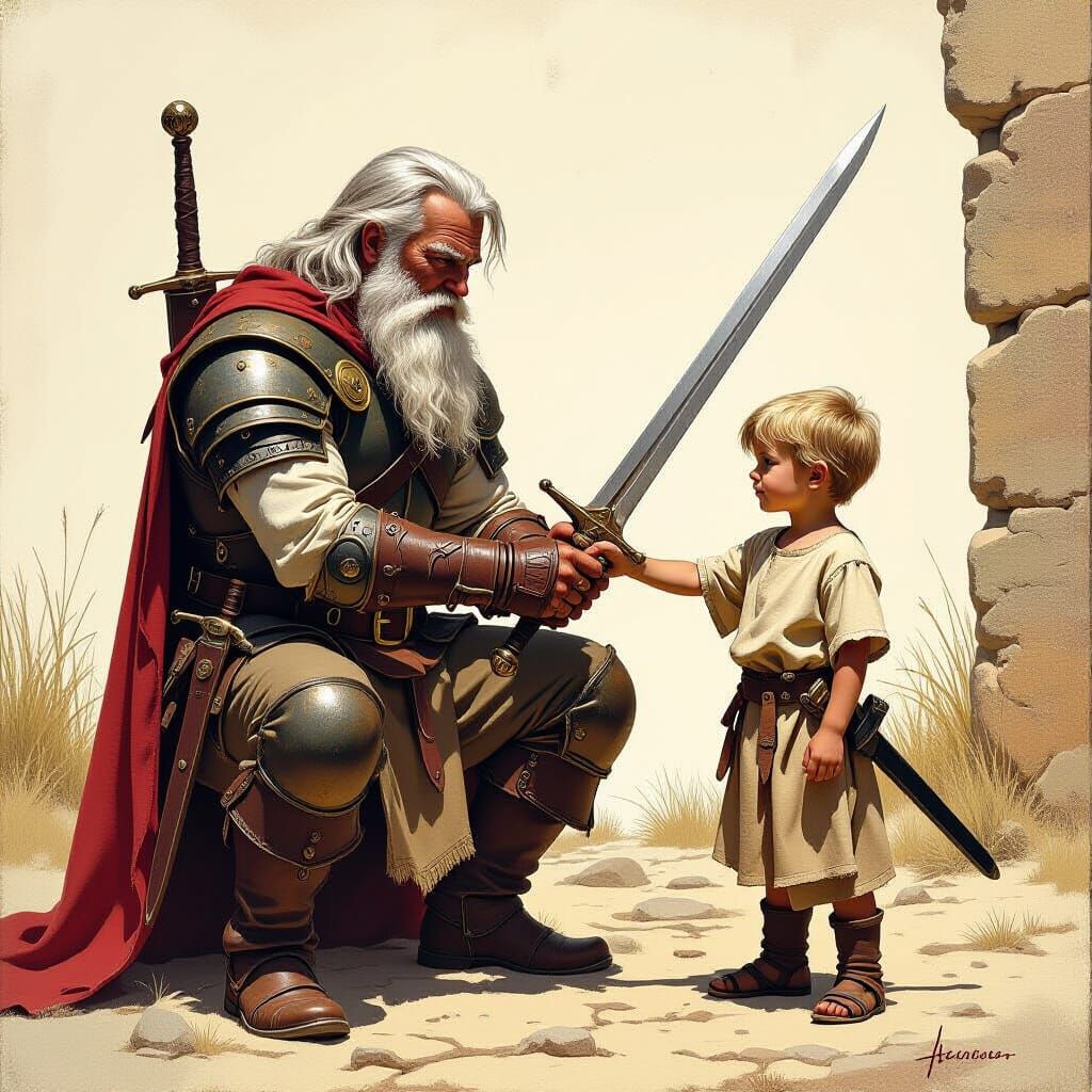 Warrior Teaching Sword Skills in Ancient Times