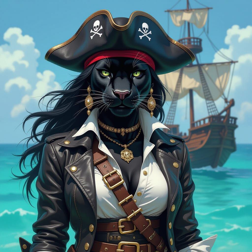 Pirate Black Panther on Turquoise Sea