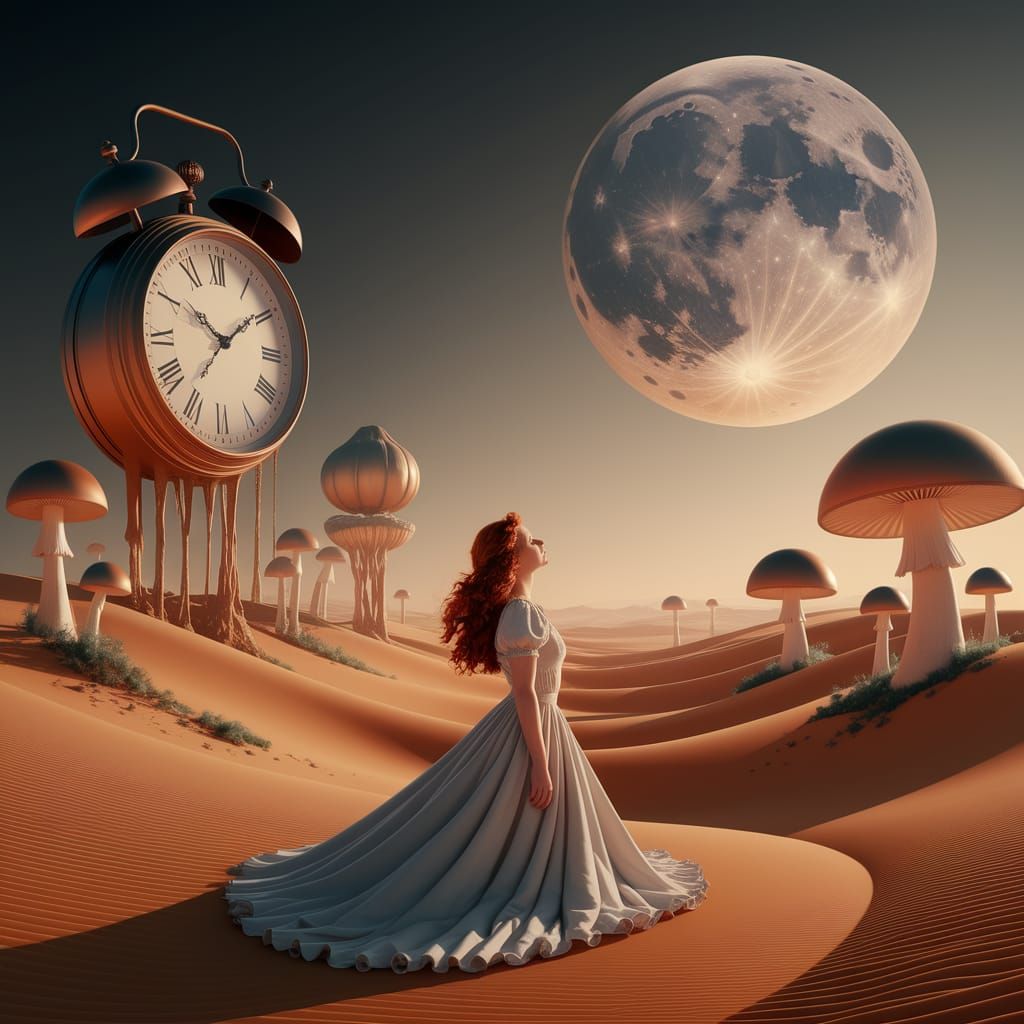 Surreal Dreamscape With Woman Exploring Wonderland