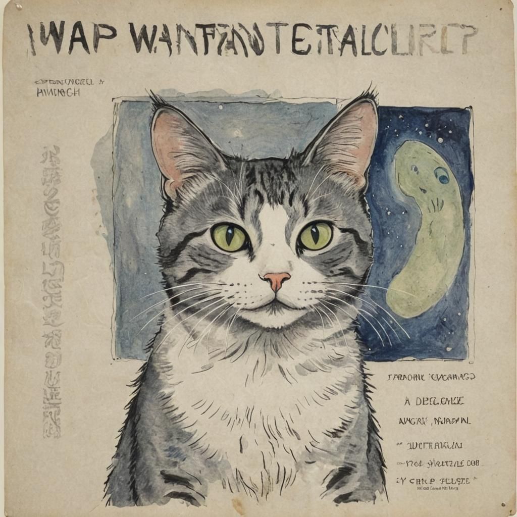 Alien Cat Wanted Poster in Chagall-Munch Style