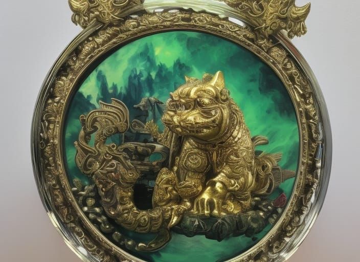 Armored Chrome Samurai Foo Dog Cat Guardian