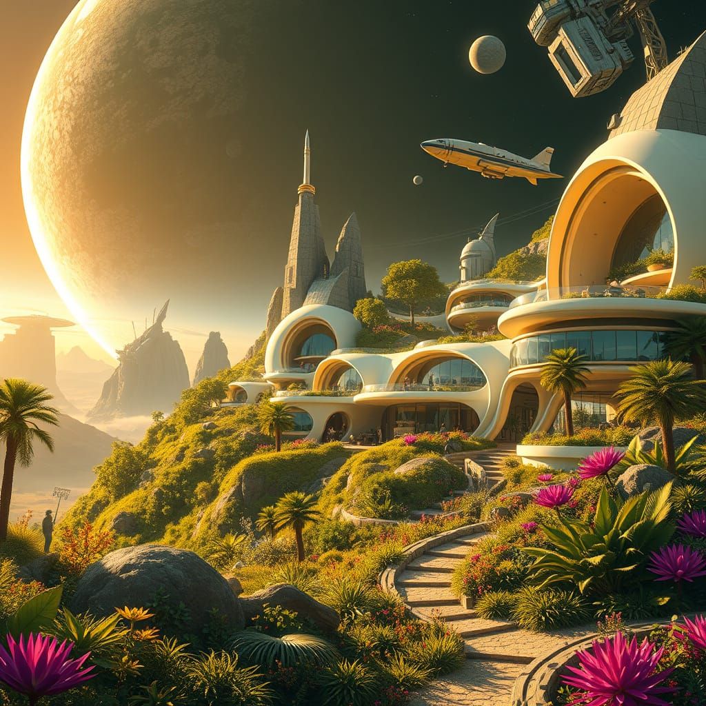 A self-sufficient settlement on a distant planet.