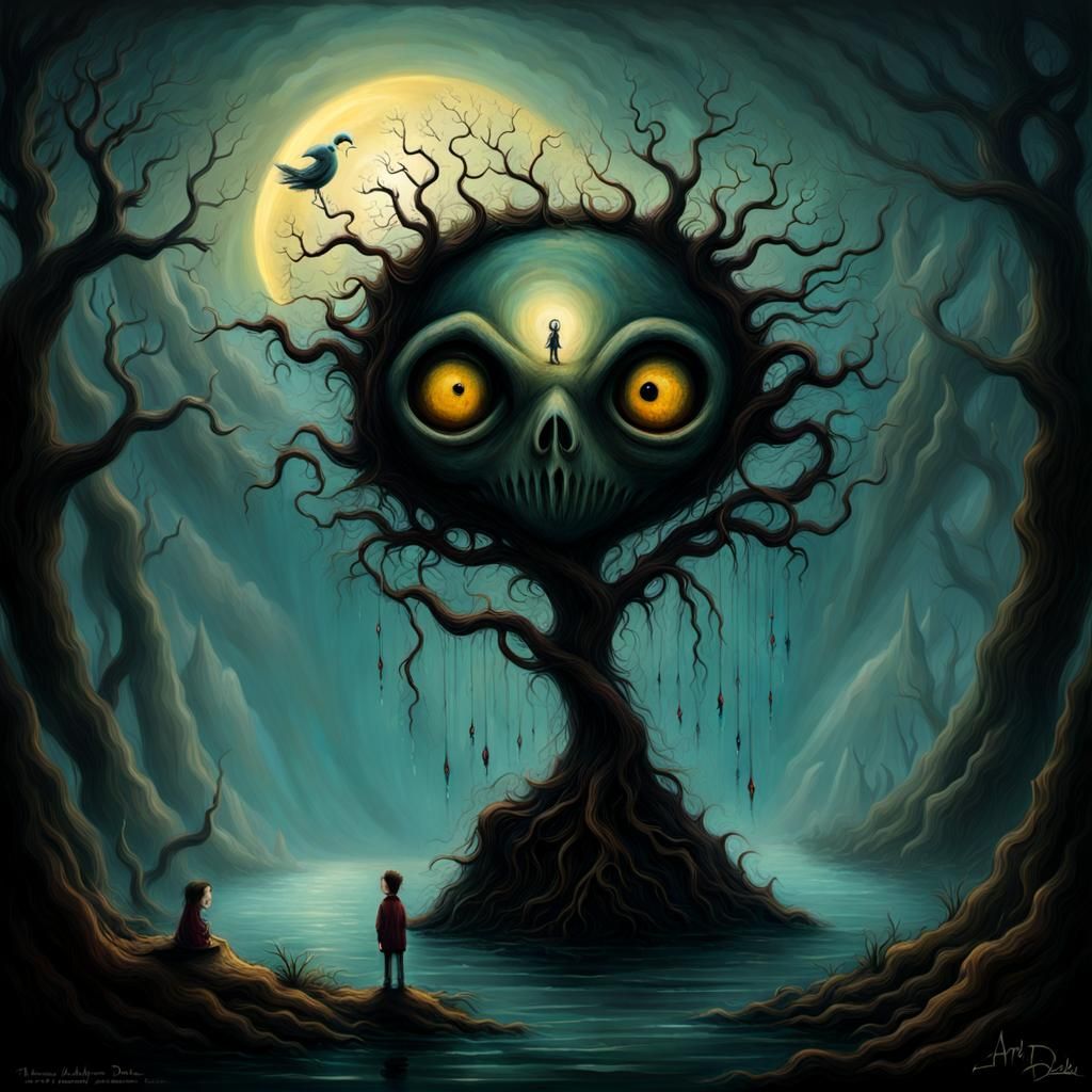 Boy Experiencing Anguish and Joy: Surreal Art