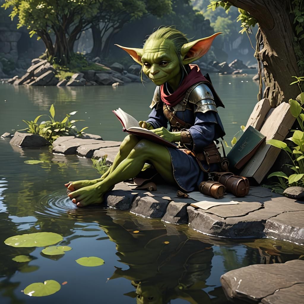 Goblin Girl Reading Book: 3D Anime Art